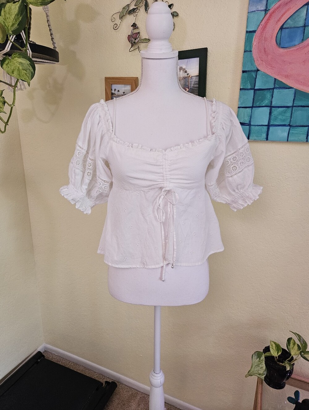 Free people White Peasant Tie-Front Women's Top Sz XS